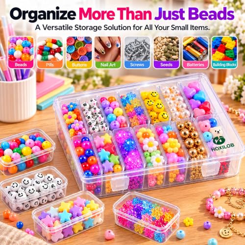 15pcs Bead Organizer Boxes, Medium Clear Plastic Storage Containers with Labels, Large Craft Case Ideal for Big Beads, Jewelry, Diamonds, Bracelets Making, Screws, Sewing, Mini Tools and Small Parts - view 5