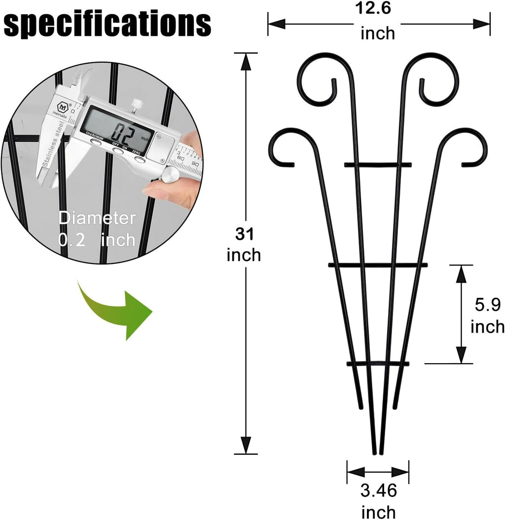 2 pack 31 inch black coated wave pot metal trellis stakes for climbing plants patio plant support for outdoor, rose, vegetable flower, backyard - view 2