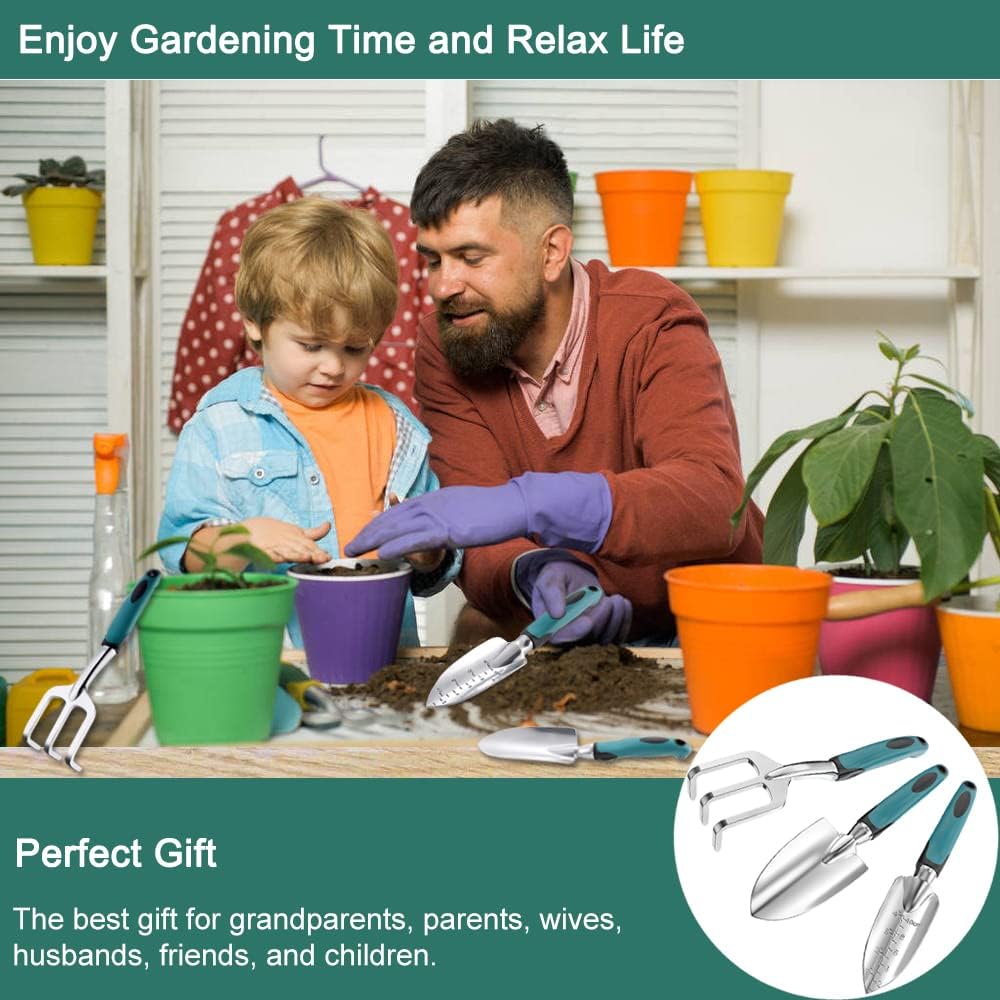 Garden Tools Set, 3 Piece Heavy Duty Gardening Tools Cast Aluminum with Soft Rubberized Non-Slip Handle, Durable Garden Hand Tools Garden Gifts for Men Women - view 6