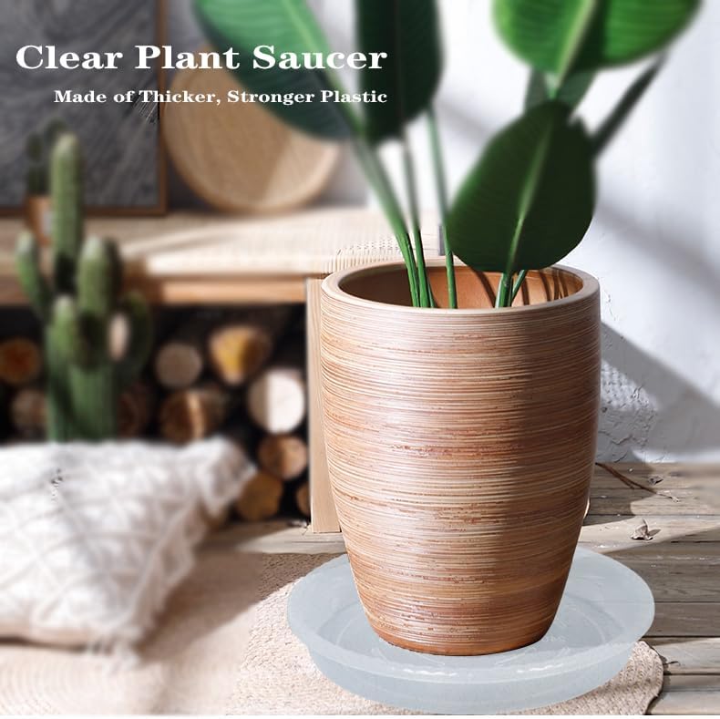 Plant saucer 6 pack of 4 6 8 10 12 14 16 inch, clear plastic flower plant pot saucer, heavy duty plant drip trays saucers for indoor, plant water tray for planters (6", clear) - view 6