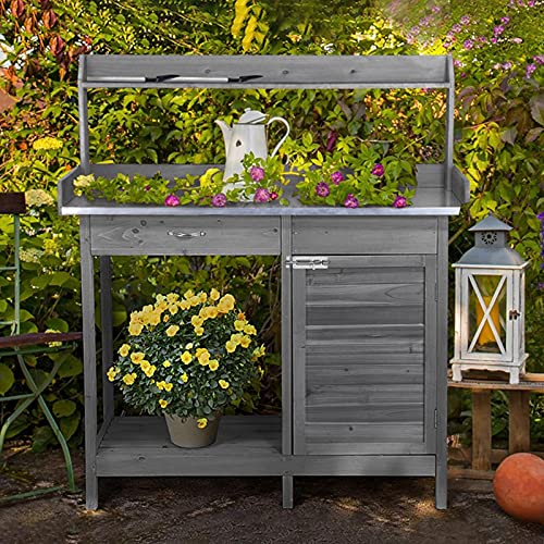 Outdoor Potting Bench with Storage Potting Table,Gray - view 2