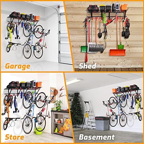 Garage Wall Shelving with Bike Hooks, Adjustable Storage Rack - view 5