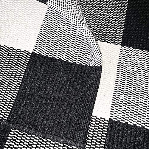 Cotton Rug Hand-Woven Checkered Carpet Braided Kitchen Mat Black and White Floor Rugs Living Room Area Rug, 70.8''×47.3'' - view 5