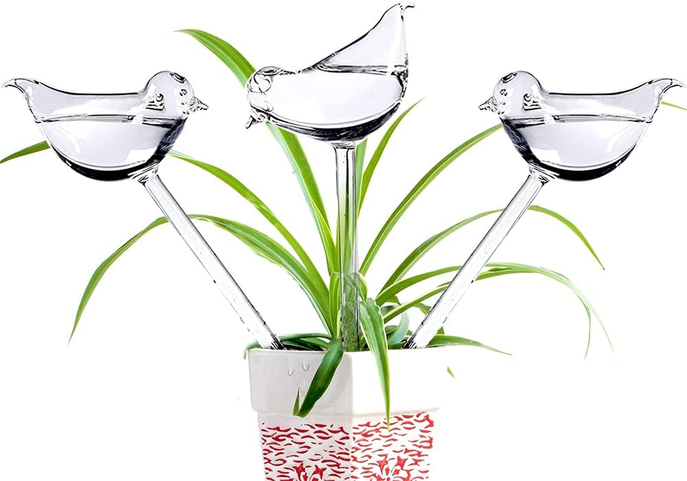Glass plant watering globes, self watering globes bird shape, self watering planter insert, plant watering devices, automatic plant waterer indoor, watering bulbs, 3 pack