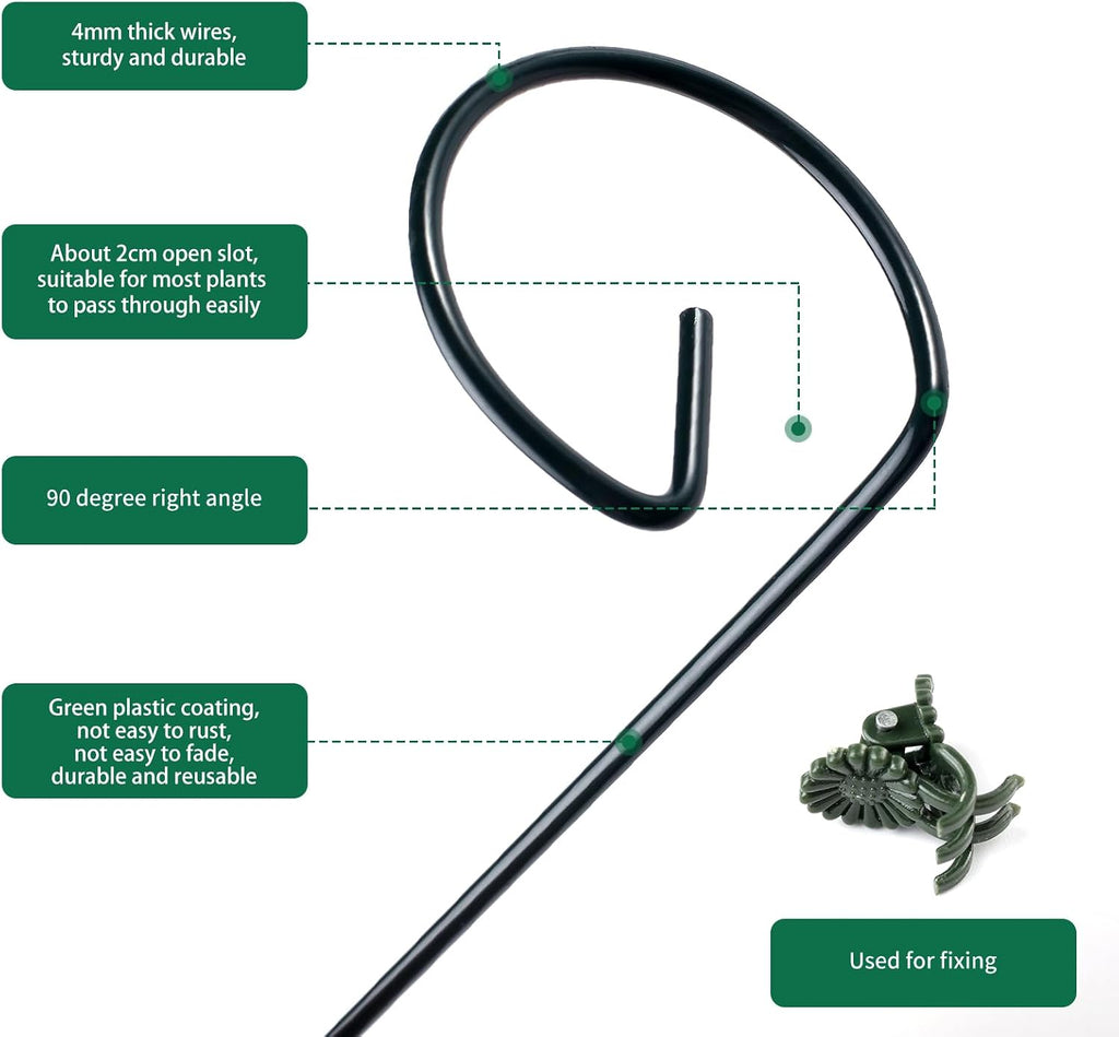 12 Pack Plant Support Stakes with 24 Pcs Plant Clips, Garden Single Stem Support Stake, Plant Cage Support Ring for Indoor Outdoor Flowers Rose Amaryllis Tomatoes Peony Lily Orchid (16 Inch) - view 4