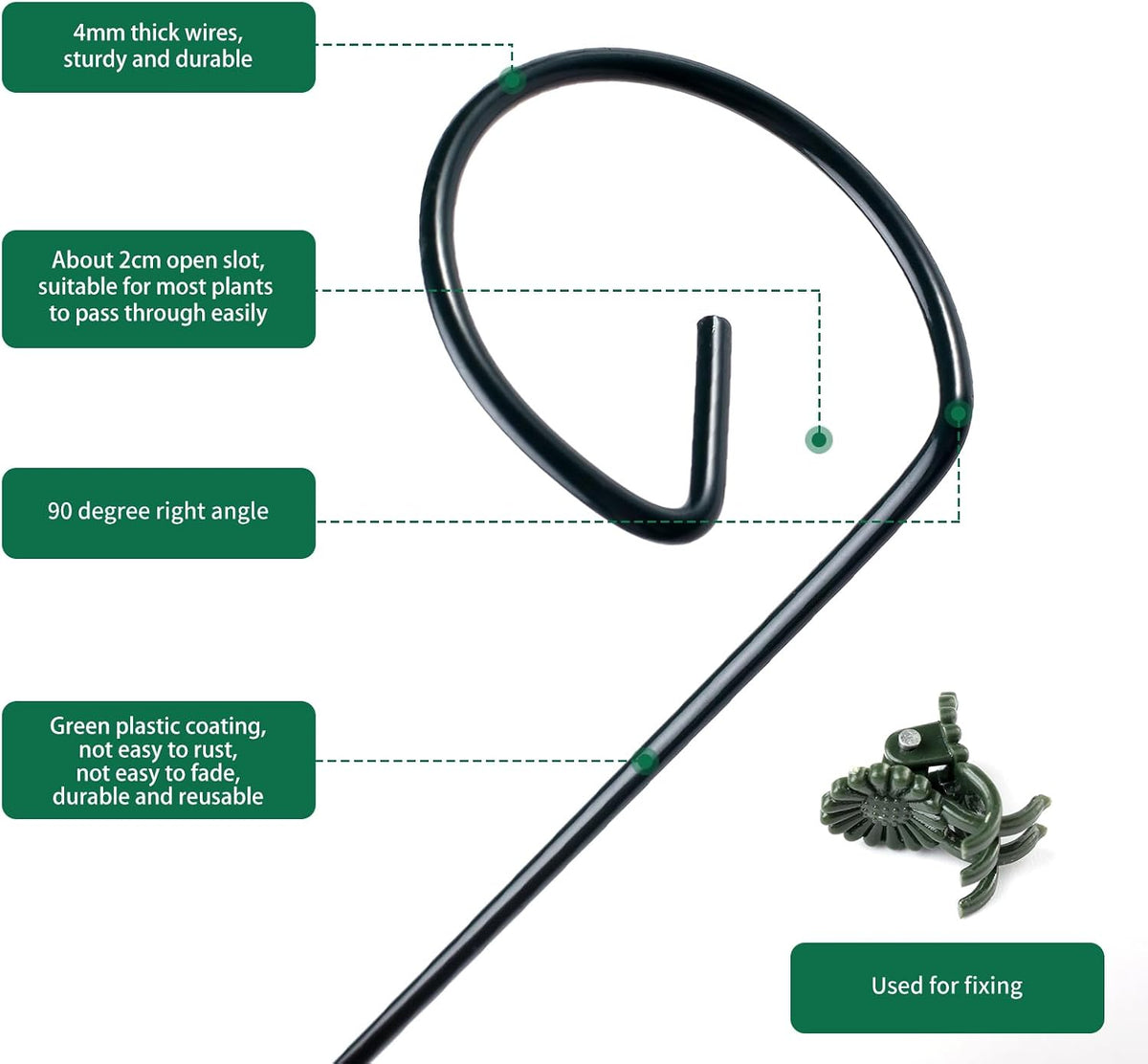 12 Pack Plant Support Stakes with 24 Pcs Plant Clips, Garden Single Stem Support Stake, Plant Cage Support Ring for Indoor Outdoor Flowers Rose Amaryllis Tomatoes Peony Lily Orchid (16 Inch) - view 4