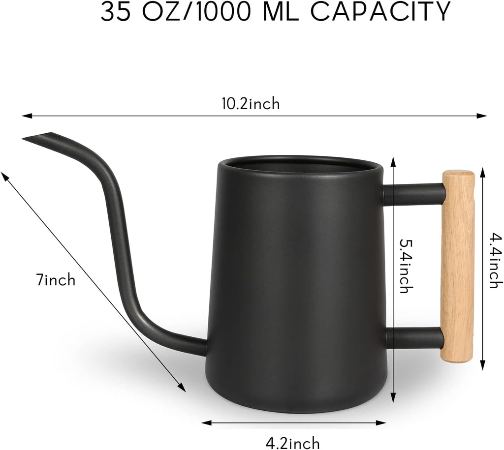 Watering can for indoor plants, 35 oz/1000 ml metal stainless steel pot with long spout for house plants bonsai outdoor garden flower decorative (black) - view 7