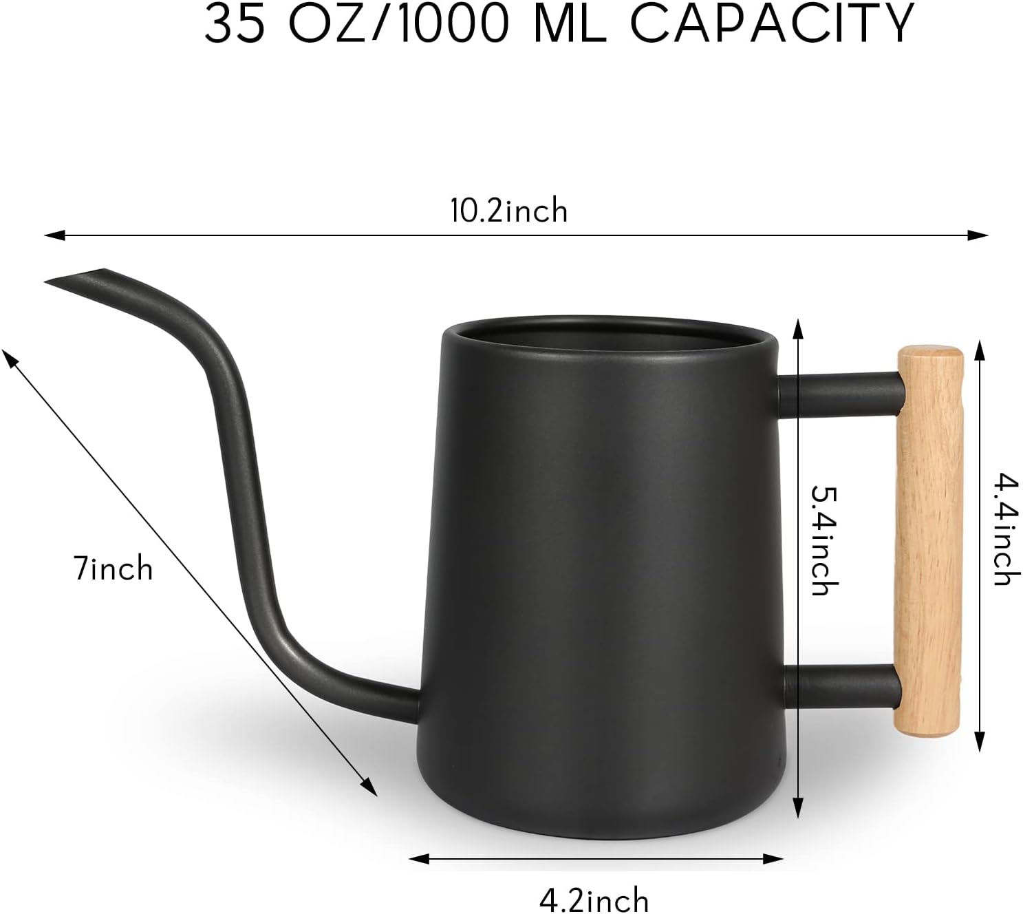 Watering can for indoor plants, 35 oz/1000 ml metal stainless steel pot with long spout for house plants bonsai outdoor garden flower decorative (black) - view 7