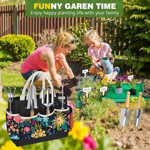22Pcs Gardening Tools Set for Women Heavy Duty Garden Hand Tool Kit Birthday Gifts for Mom Her Wife Grandma Beginner Gardening Accessories with Tote Bag/Shovel/Repotting Mat/Plant Labels/Gloves-Black - view 6