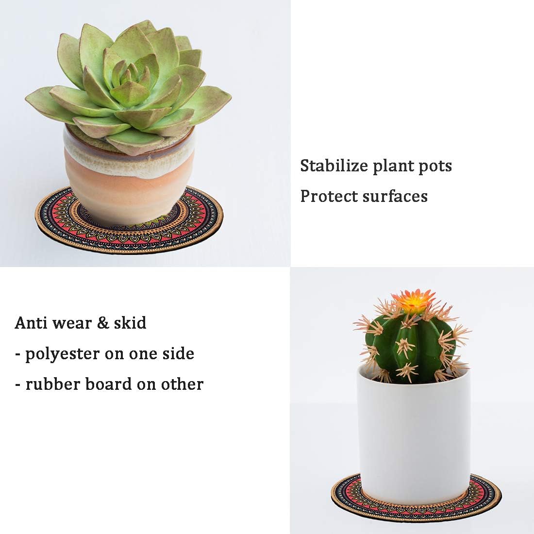 Colorful Boho Plant Pot Mat Set of 6 Absorbent Non Slip for Table Desk Floor 8.5 Inch - view 4