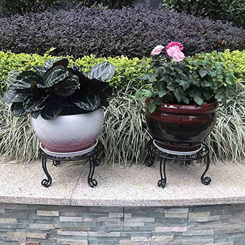 Metal Outdoor Plant Stand 11.8IN Diameter Heavy Duty Plant Pot Stands for Indoor Round Flower Pot Support Rack Set of 2,Black - view 4