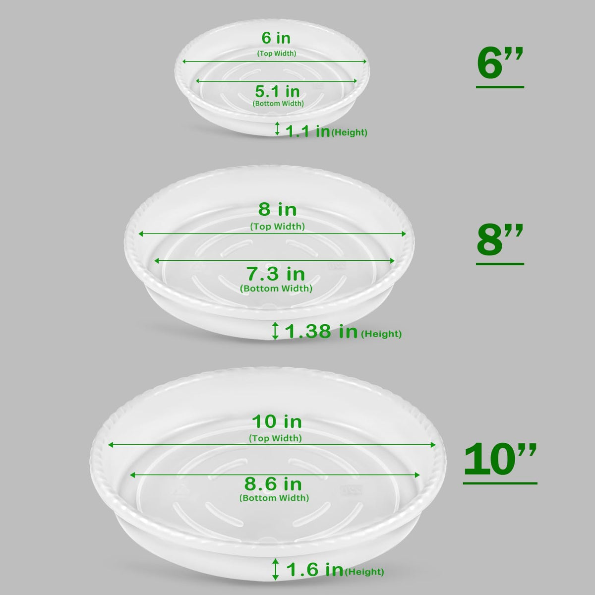 6 Pack Plant Saucers (6inch /8inch /10inch),Heavy Sturdy Plant Trays Pot Tray for Indoor Clear Plastic Flower Pot Saucers Thicker Plant Water Drip Trays for pots(6" 8" 10") - view 2