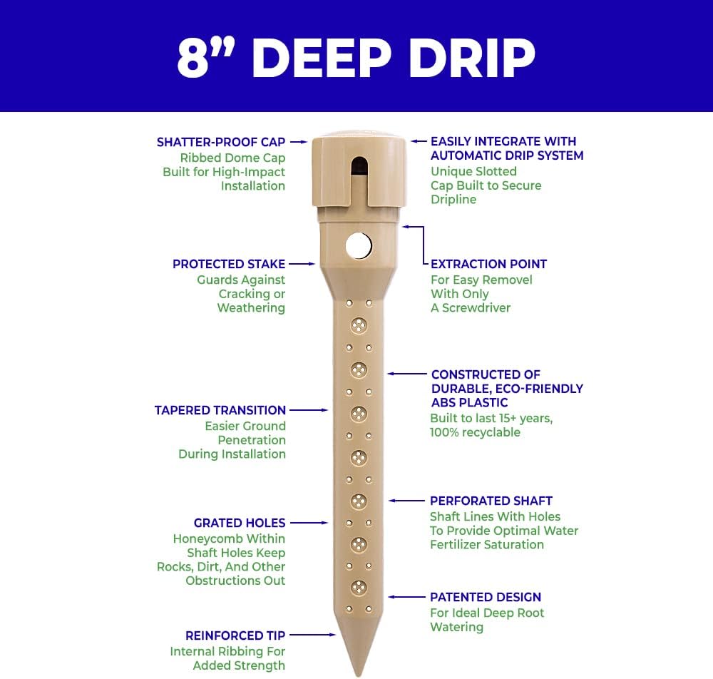 Deep Drip Irrigation Stakes 8-Inch, Watering Spikes for Trees, Flowers, Fruits, and Small Plants, Drip System Tubes, A-DD08-4, Case of 4 - view 5