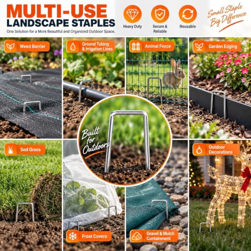 50 Pack Landscape Staples 6 Inch, 11 Gauge Heavy Duty Galvanized Sod Staples for Weed Barrier Fabric, Ground Cover, Garden Netting, Irrigation Tubing and Lawn Projects - view 5