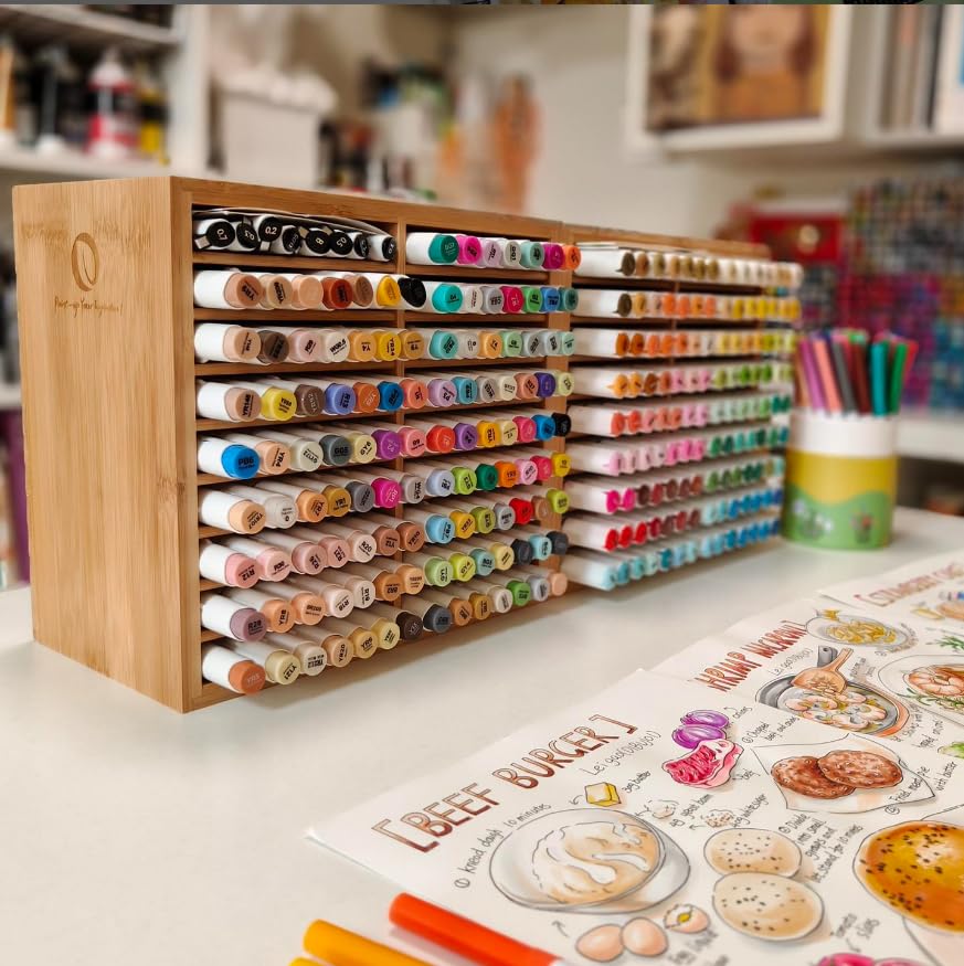 Bamboo Marker Organizer, Wooden Desktop Storage Holds 126 Markers - view 5