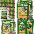 4-Pack Herb Seeds Bundle – 15 Culinary Herbs (4,500+), White Sage (646), Rosemary (300), Thai Basil (876) – Non-GMO, USA Heirloom Indoor Outdoor Garden Kit for Growing Fresh Herbs