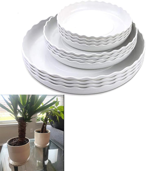 12 packs wave plant saucer - plastic flower pot drip trays/durable heavy duty white planter water tray for indoor and outdoor garden (6/8/10 inch)