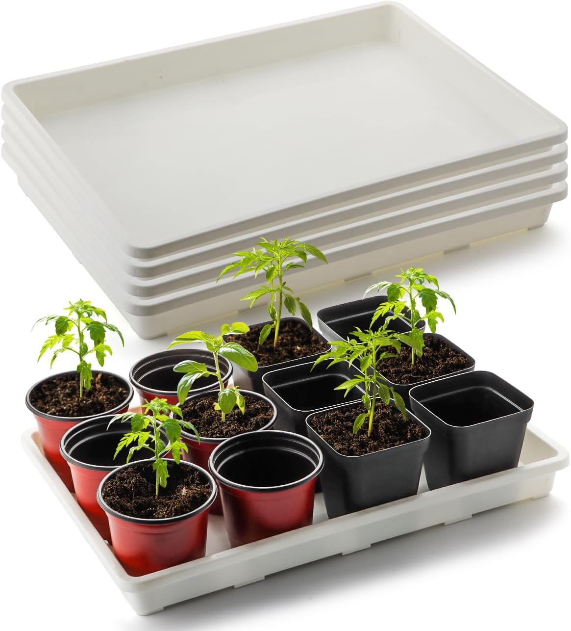 10 Pack Nursery Pots Trays (17"x11"x2"), Plastic Flat Seed Starter Trays, Durable Carrying Seedling Starter Tray, Reusable Tray for Planting and Collecting Drainage Water (Black) - view 4