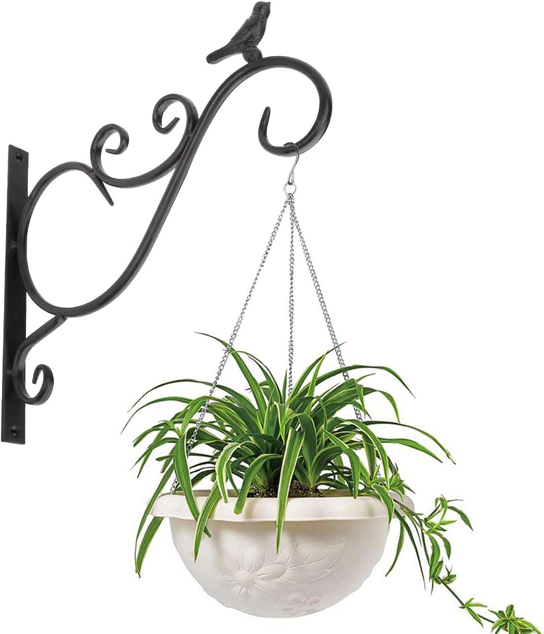 2 Pack Wall Hanging Plant Bracket | 12" Retro Iron Metal Wall Décor Shepards Hook Lantern Wall Hanger for Hanging Plants Outdoor, Bird Feeders, Bird 01 - Black - view 7