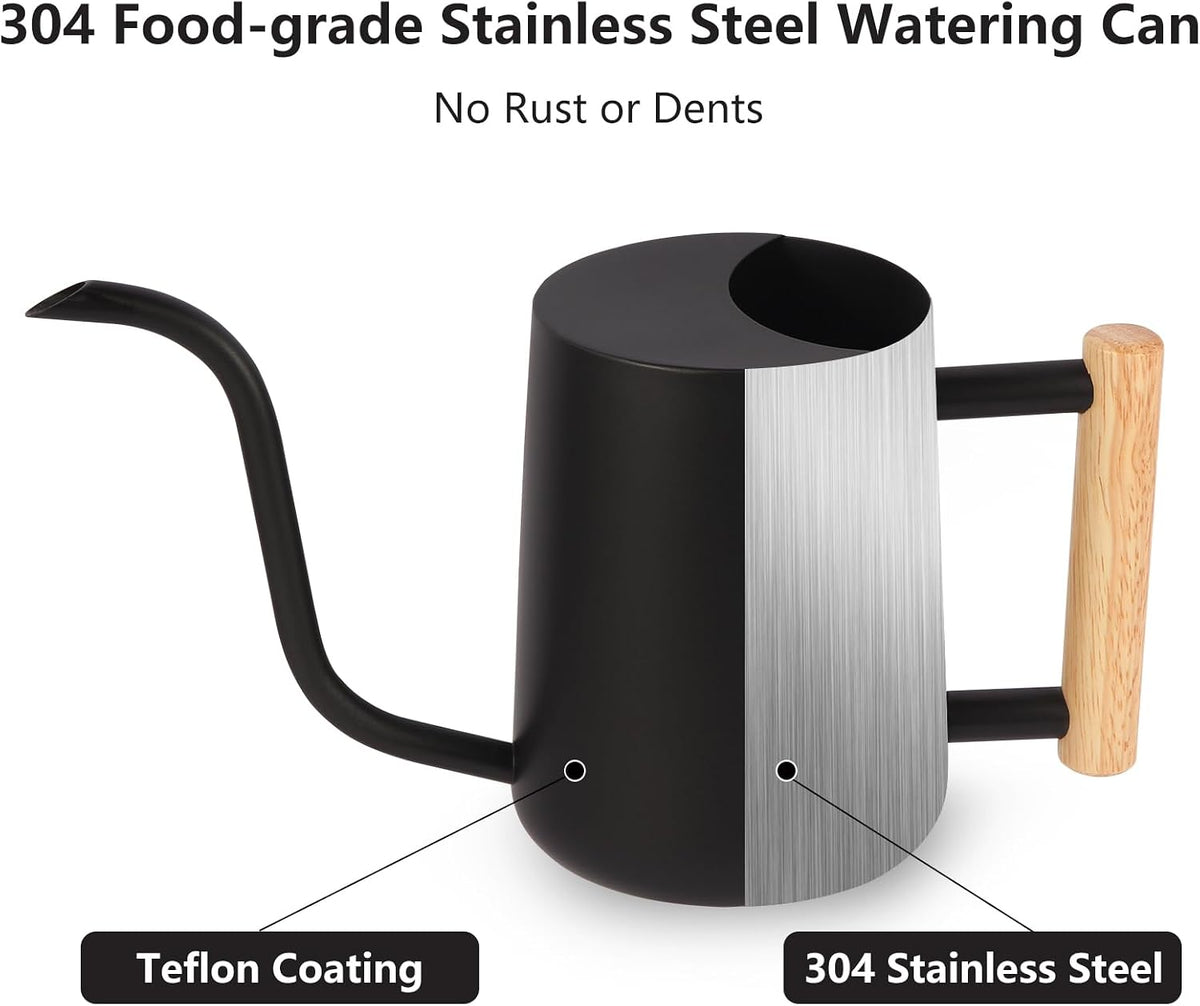 Plant Watering Can,35oz Metal Watering Can,Stainless Steel Indoor Plants with Long Curved Spout,Small Bonsai Outdoor Garden Modern Decorative(Black) - view 5