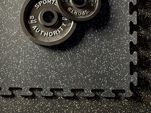 Fit-Lock 3/8 Inch Heavy Duty Rubber Flooring - Interlocking Rubber Tiles (24" x 24" Tile) Solid Black 4' x 8' Set (8 Tiles Total) - Exercise Mats, Home Gym Sets