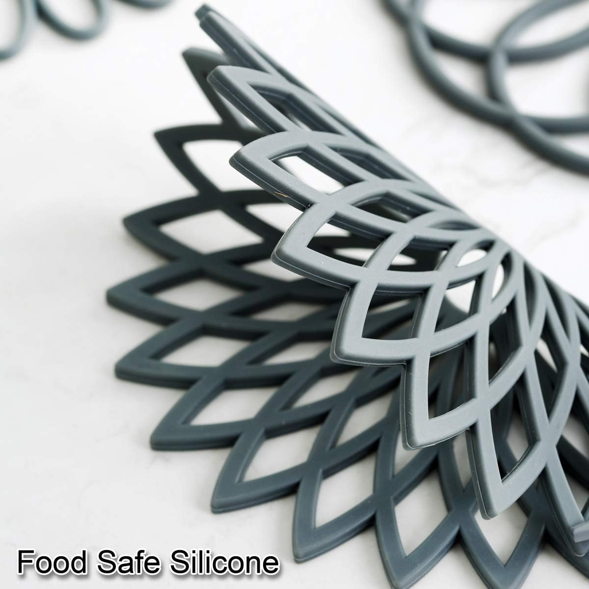 Set of 3 silicone trivet mat - hot pot holder hot pads for table & countertop - trivet for hot dishes - non-slip & heat resistant modern kitchen hot pads for pots & pans, grey - view 3