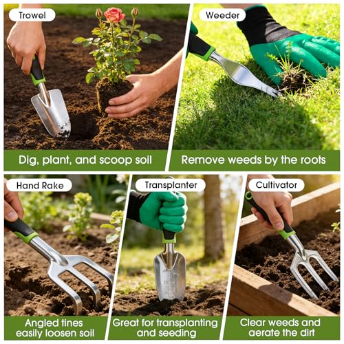 Garden Tools Set, 10 PCS Heavy Duty Gardening Hand Tools Kit, Green - view 3