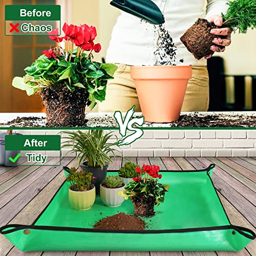Repotting Mat for Indoor Plant Transplanting and Mess Control 27"x 27" Thickened Waterproof Potting Tray Foldable Succulent Potting Mat Portable Gardening Mat Garden Gifts for Women & Men - view 2