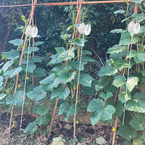 Tomato Support Hooks with String,20 Pack Tomato Trellis Roller Hooks with 49.2FT String for Plant,Greenhouse Tomato Flower Vine Twine Crop Trellis Kit Plant Roller Hook - view 4