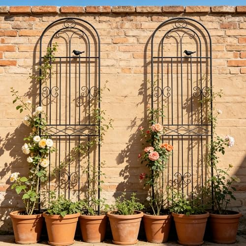 2 Pack 70.8" H x 19.7" W Metal Garden Trellis with Black Coating, Wire Lattice Grid Panel for Climbing Plants Outdoor Roses Vine Cucumbers Vegetables Flower Support (70.8" H, 2 Pack) - view 7