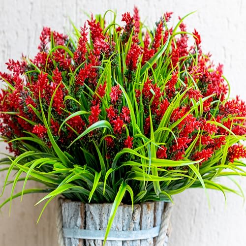 Artificial Lavender Outdoor, 20 Bundles Fake Plants (Red)