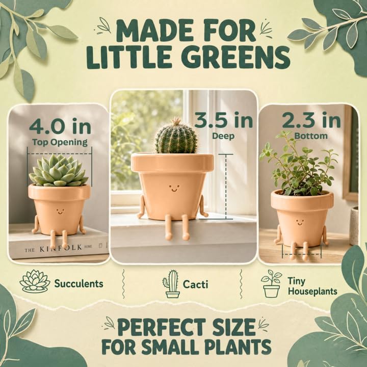 Sitting Small Plant Pot - 4 Inch Cute Plant Pot - Succulent & Cactus Christmas Planters, Removable Drainage Plug, Cute Decor Plant Gifts for Plant Lovers, Teacher Gifts - view 5