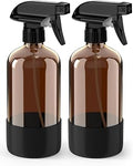 Bontip Glass Spray Bottle with Silicone Sleeve Protection, Amber Glass Spray Bottle Set for Window Cleaner Aromatherapy Facial Hydration Watering Flowers Hair Care 2 Pack/16 oz (Black)