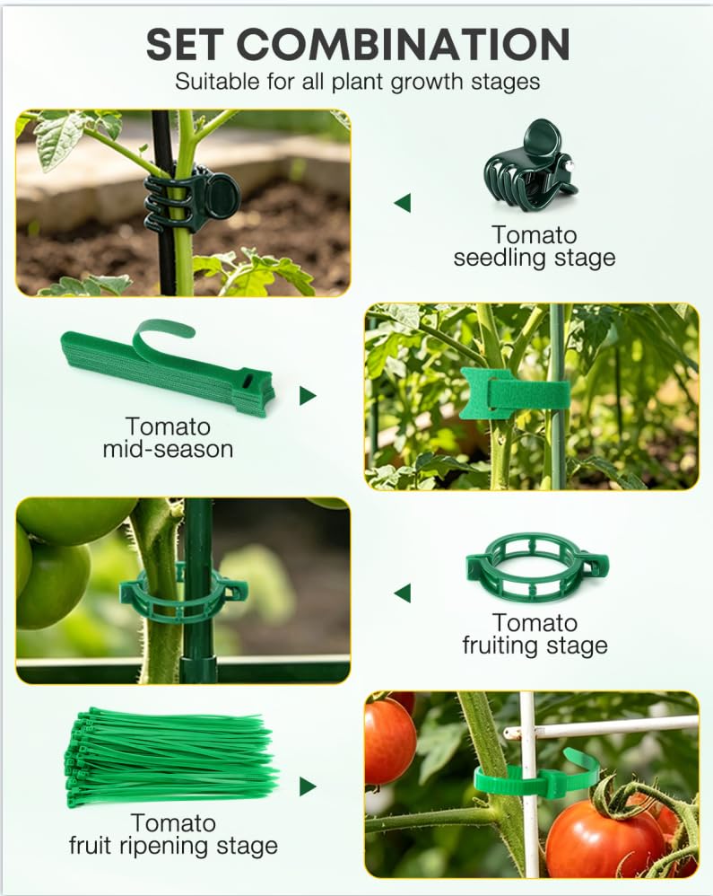 300Pcs Green Tomato Clips,Plastic Trellis Clips,Reusable Plant Support Clips for Tomatoes,Cucumbers,and Vines,Garden Supplies for Vertical Growing - view 3