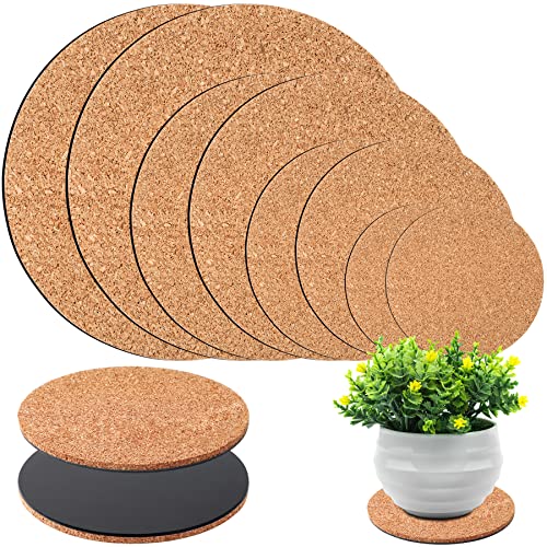 8 Pieces 4 Sizes Cork Plant Saucersplant Mats Round Coasters Pad for Plants House Garden Indoors Pots DIY Craft Project (4 Inches,6 Inches,8 Inches,10 Inches)