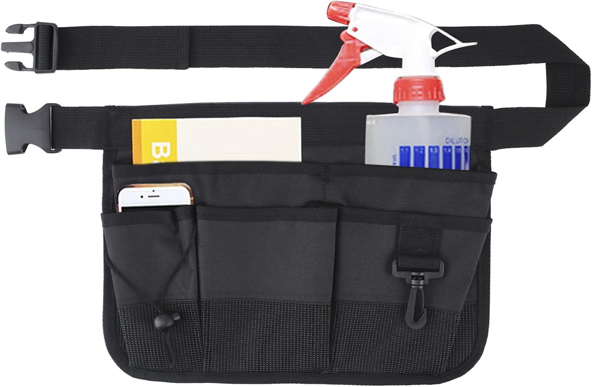 Gardening tool waist bag belt heavy duty Oxford tool apron with 7 pockets of different sizes and depth (black)