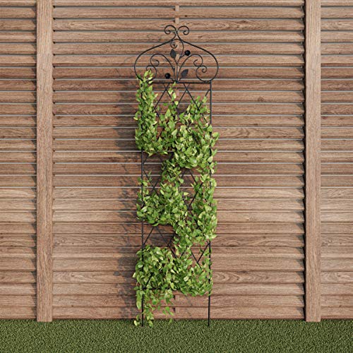 Garden Trellis for Climbing Plants - 63-Inch Decorative Lattice Metal Panel for Vines, Roses, Vegetables, Berries, and Flowers (Black) - view 2