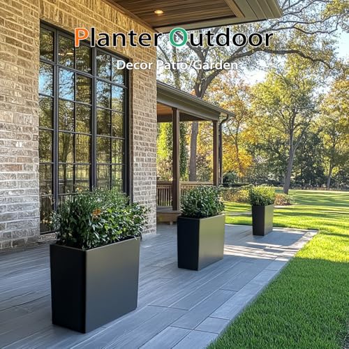 Rectangular Planter Box for Outdoor Plants, Large Tall Resin Garden Pots for Front Porch, Patio, Indoor (Black, 25 x 21 inch) - view 3