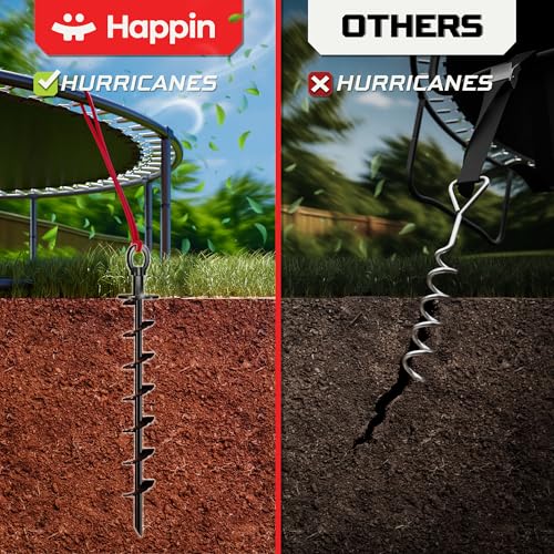 Trampoline Stakes, Trampoline Accessories, Ground Stakes Heavy Duty, Ground Anchors Screw in, Rebar Stakes, Tent Anchors, Yard Spikes, Galvanized Steel (4 Pack Spiral, Black) - view 4