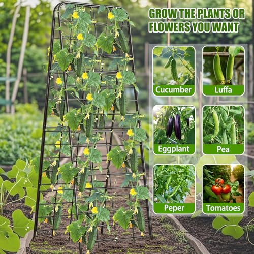 Heavy Duty 50"x17" Adjustable A-Frame Trellis for Climbing Plants – Rust-Proof Metal Garden Trellis with Dense Grid Design, Perfect for Raised Beds, Tomatoes, Cucumbers & Outdoor Vines (Black, 1 Pcs) - view 7