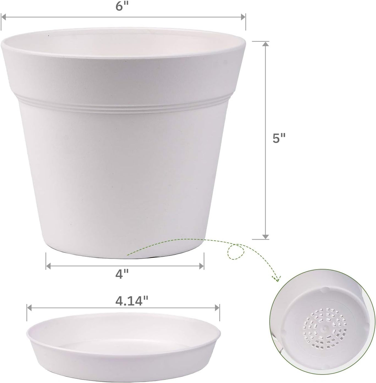 6 Inch Plastic Plant Pots with Drainage Holes and Trays (15 Pcs) | Cream white finish suits orchids, succulents, herbs and houseplants for windowsills, balconies, shelves, kitchens or offices. - view 5