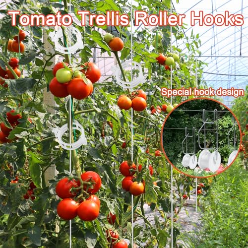 Tomato Support Hooks with String,20 Pack Tomato Trellis Roller Hooks with 49.2FT String for Plant,Greenhouse Tomato Flower Vine Twine Crop Trellis Kit Plant Roller Hook - view 3