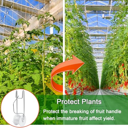 Tomato Support Hooks with String,20 Pack Tomato Trellis Roller Hooks with 49.2FT String for Plant,Greenhouse Tomato Flower Vine Twine Crop Trellis Kit Plant Roller Hook - view 2