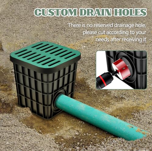 Large Drainage Catch Basin with Debris Basket, Durable 16x16x16 in French Drain Basin with Fiberglass Grate, No Reserved Hole for Yard, Patios, Downspouts, Lawns - view 4