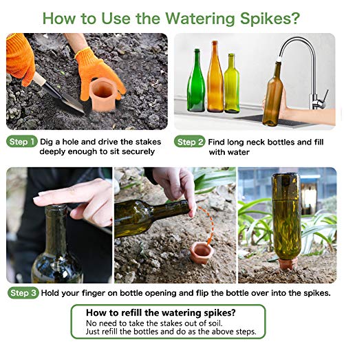 Plant Watering Spikes, Plant Vacation Waterer Wine Bottle Watering Stakes Terracotta Devices Slow Release Self Spikes for Indoor Outdoor - view 3