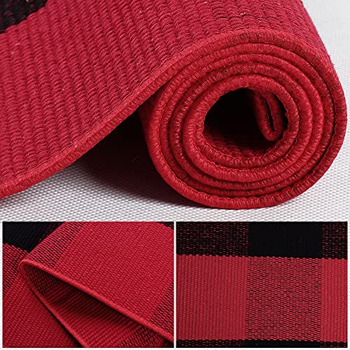 Buffalo Check Door Rug, Layered Cotton Plaid Mat, 35x24 Red & Black - view 5