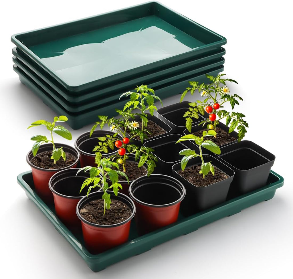 10 Pack Nursery Pots Trays (17"x11"x2"), Plastic Flat Seed Starter Trays, Durable Carrying Seedling Starter Tray, Reusable Tray for Planting and Collecting Drainage Water (Black) - view 6