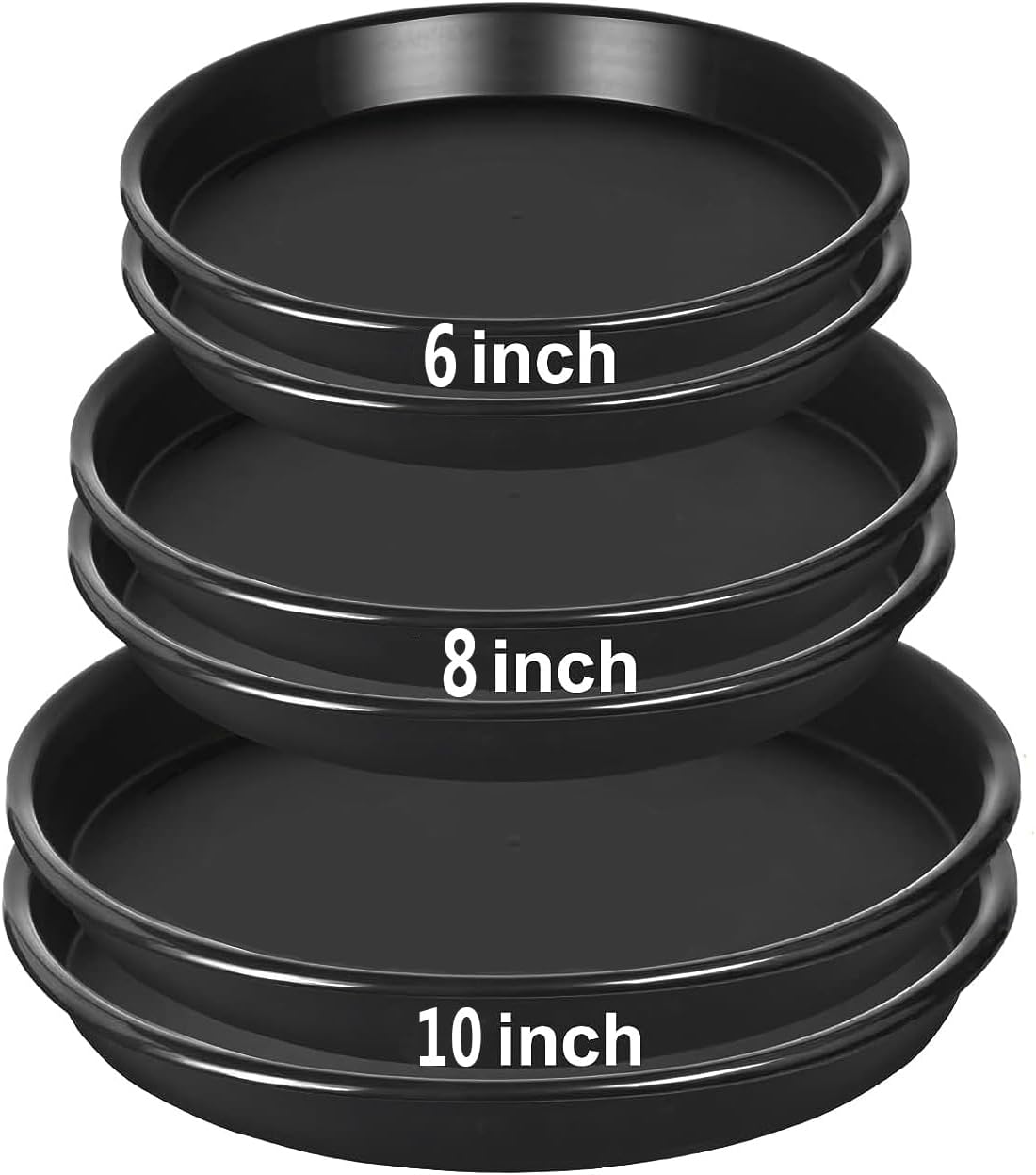 6Pack 8,10,12Inch Plastic Drip Trays Plant Saucers for Indoors Outdoor Plant, Thick Heavy Durable Sturdy Flower Pot Trays for Pots Planter, Black… - view 8