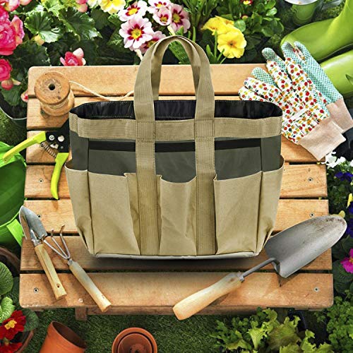 Garden Tote,Tool Bags Gardening Tote Bag Outdoor Multi Pocket Garden Tool Kit Holder Bag Compact Hand Tool Gardeners Storage Bag Tote Organizer Yard Plant Tool Carrier Bag Pouches (Light Brown) - view 4