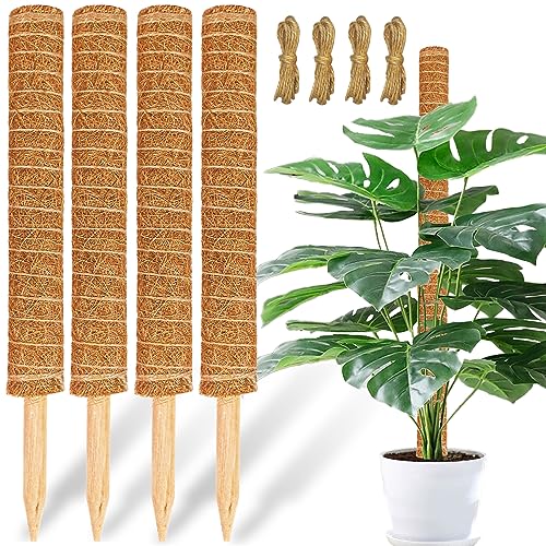【4 Pack】 Moss Pole, 17 inch Coco Coir Totem Poles Extending to 53 Inches, Plant Support Stick Plant Poles for Indoor Plants Climbing Plants Monstera, Sphagnum, Pothos